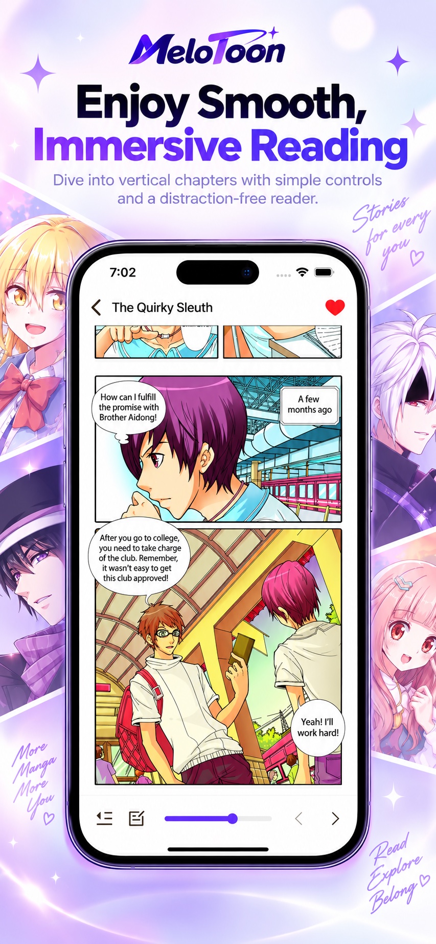 MeloToon vertical chapter reading experience