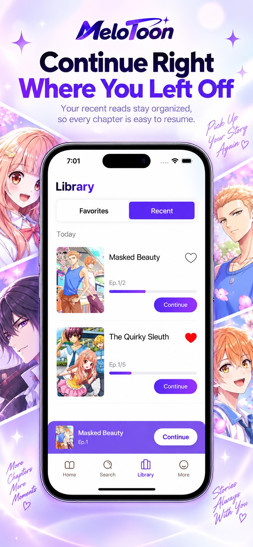 MeloToon recent reading list with progress